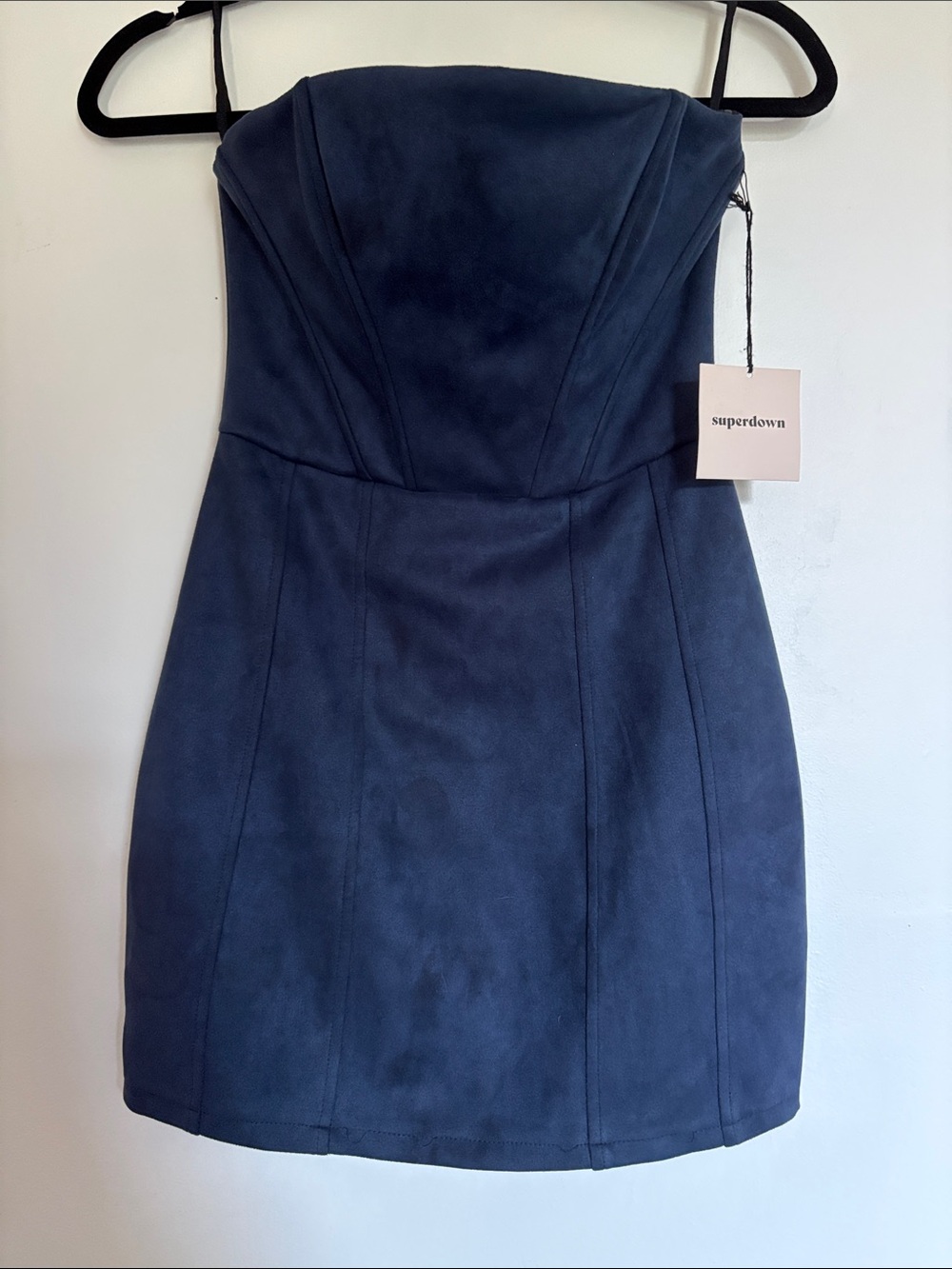 superdown Navy Strapless Suede-Look Mini Dress